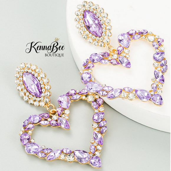 Large Lavender Heart Earrings