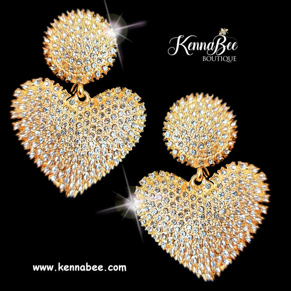Gold/Crystal Large Dangling Hearts