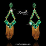 Tourmalline/Emerald Diamond Drops with Gold Fringe
