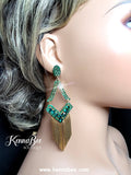 Tourmalline/Emerald Diamond Drops with Gold Fringe