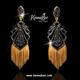 Jet Geo Earrings with Gold Fringe