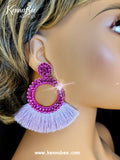 Purple Circle with Fringe Earrings