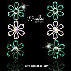 Large Emerald/AB/Emerald Triple Flowers