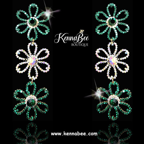Large Emerald/AB/Emerald Triple Flowers