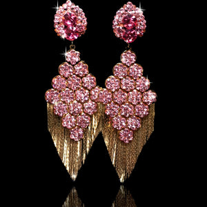 Pink Diamonds Gold Fringe