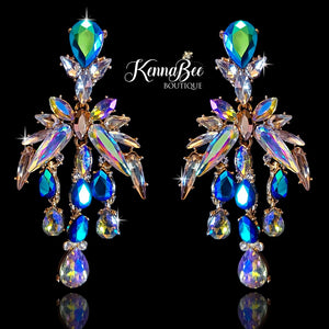 Turquoise/AB Large Spike Triple Dangles