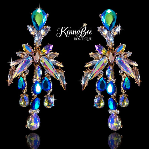 Turquoise/AB Large Spike Triple Dangles
