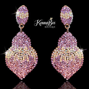 Violet/AB/Violet Ombre Pear Earrings with Silver Metal