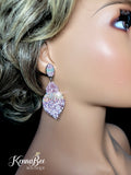 Violet/AB/Violet Ombre Pear Earrings with Silver Metal