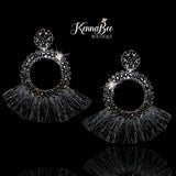 Black Circle with Fringe Earrings
