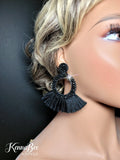 Black Circle with Fringe Earrings