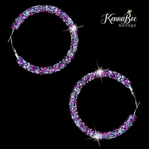 Purple and Silver Glitter Hoops