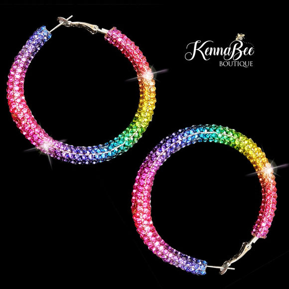Colored Pink Rainbow Rhinestone Hoops 2.1