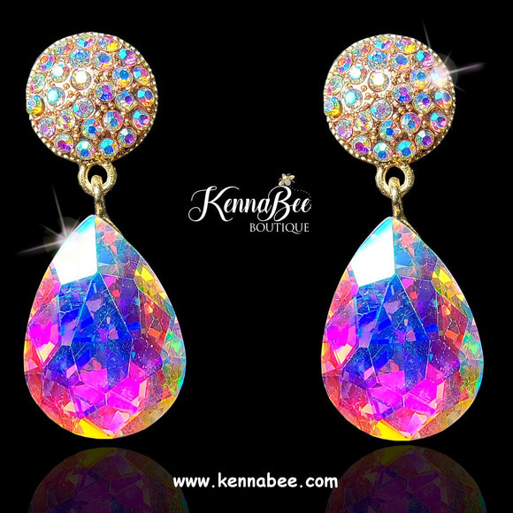 CLIP-ON AB Rhinestone Drops