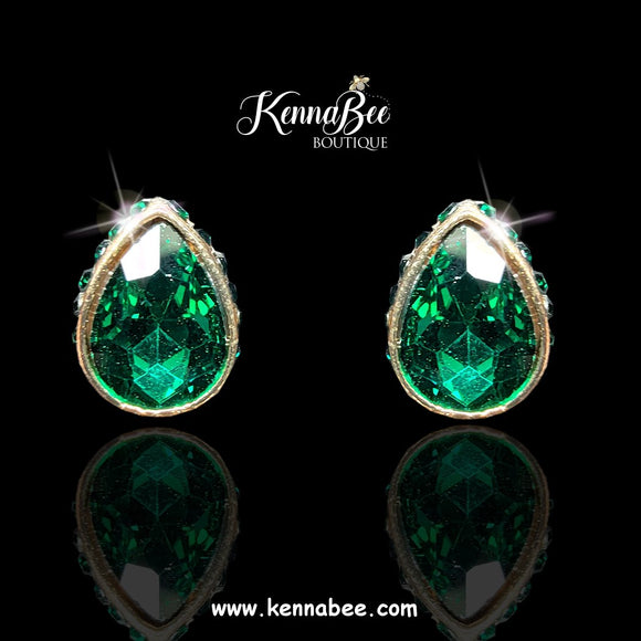 Emerald Tear Drops with Hidden Halo Stones