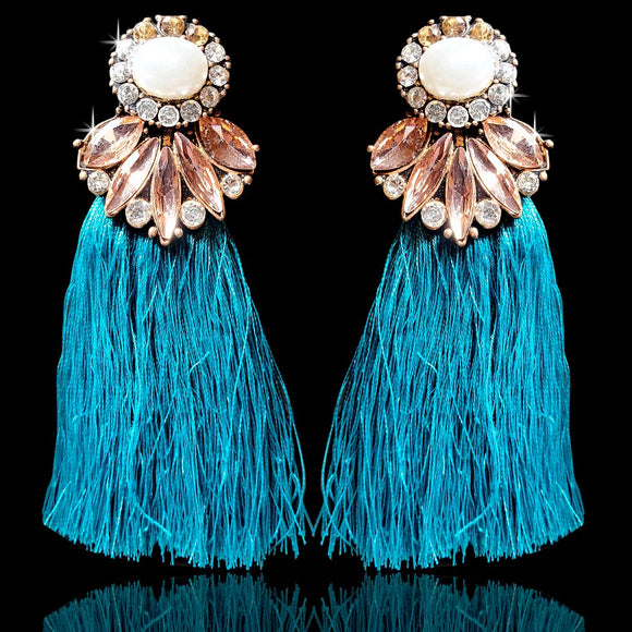 Champagne/Teal Fringe Earrings