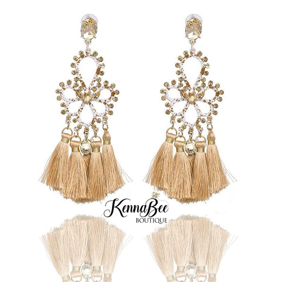 Beige Gold and White Multi-Tassels