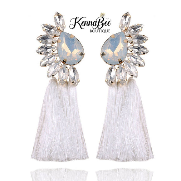 White Opal Fringe Earrings