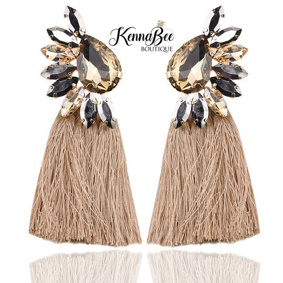 Beige/Amber Fringe Earrings